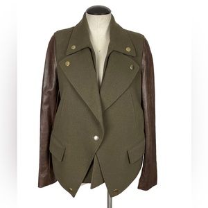 EUC Givenchy Wool and Leather Military‎ Jacket Olive Brown 42 8